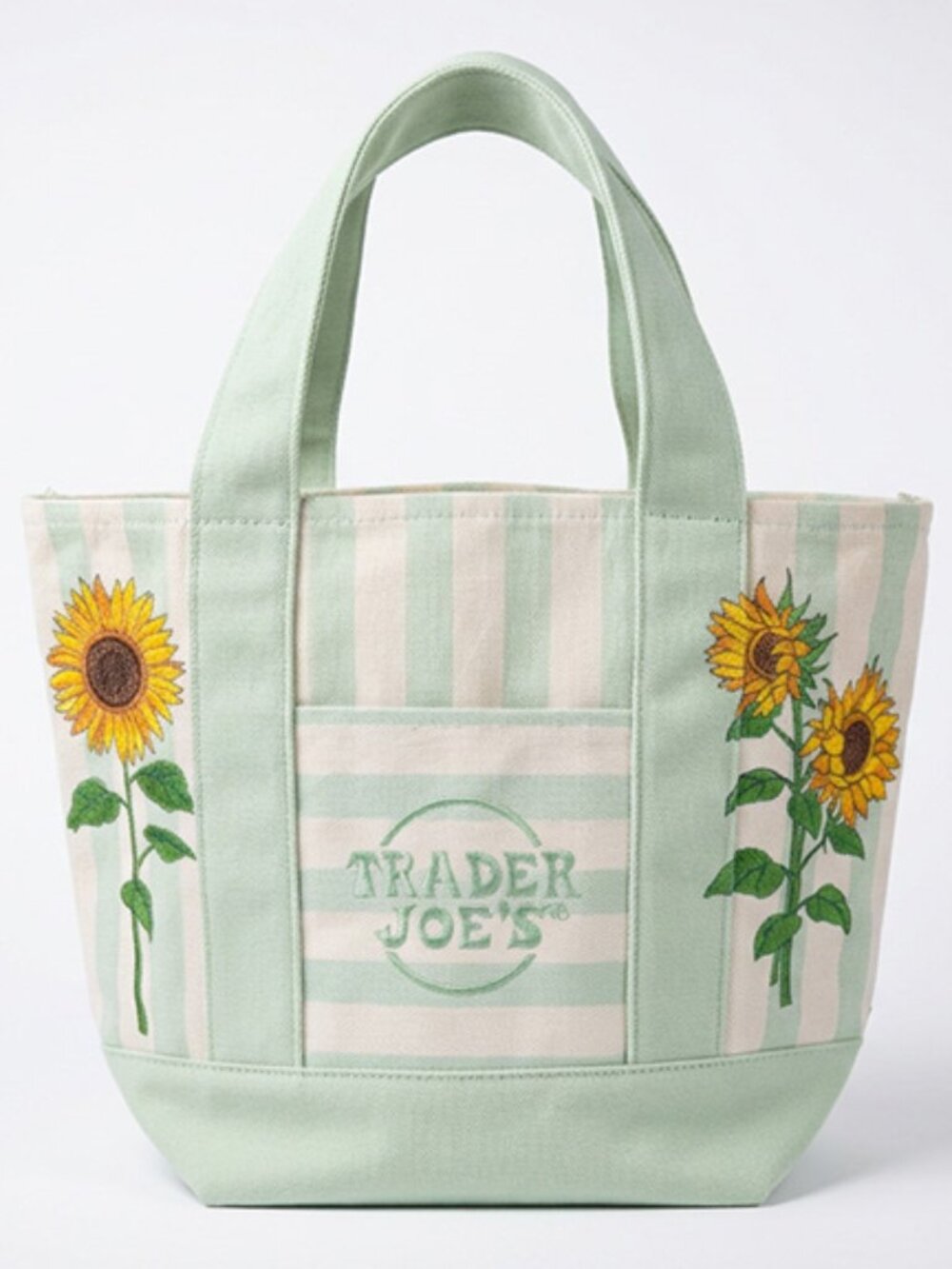 Custom Hand-Painted Sunflower Trader Joe’s Mini Tote – Mint Striped Limited Etd.